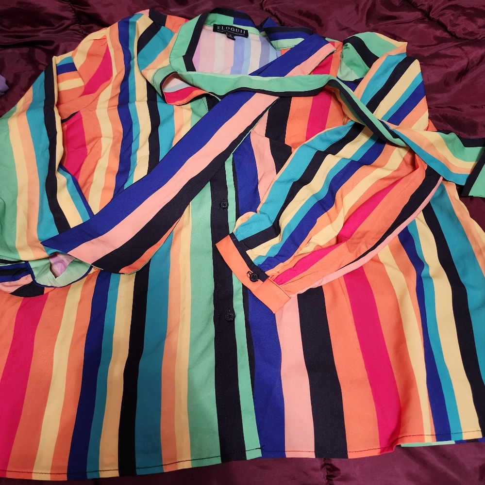 Eloquii Rainbow Stripe blouse